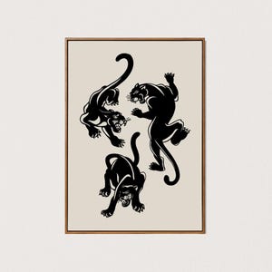 Impresión artística de tatuaje de panteras para imprimir, arte de pared de gatos negros, decoración de tatuaje tradicional, impresión linda en blanco y negro, arte digital descargable