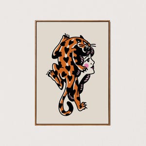 Liebe Katzen Dame Kopf Tattoo Kunst Druck Tattoo Flash Wand Kunst traditionelles Tattoo Dekor Herz Tiger Tiger herunterladbare digitale Kunst