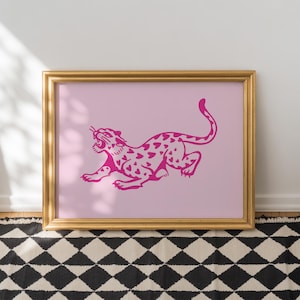 liefde kat kunst aan de muur tattoo flash hart tijger traditionele tattoo flash neon roze kunstafdruk INGELIJSTE