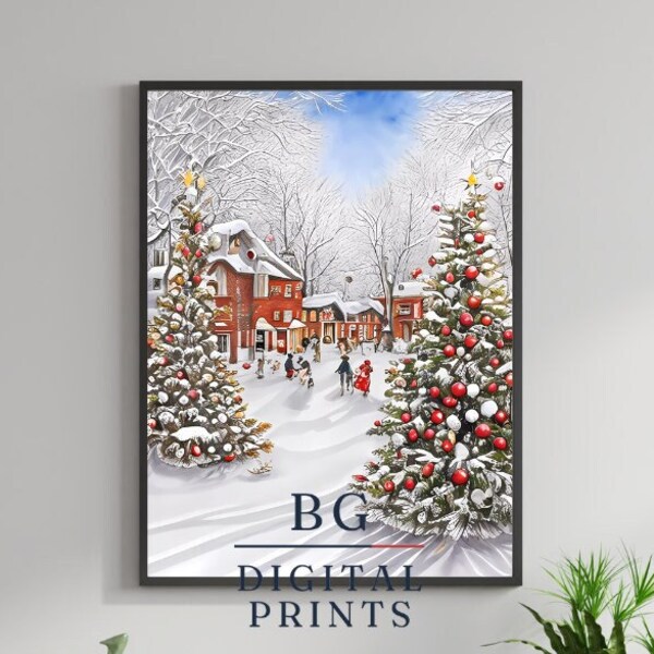 Celebration, Christmas, Snow - Interior Decoration, Wall Art, Digital Download, Printable, home room decor, AI generated art