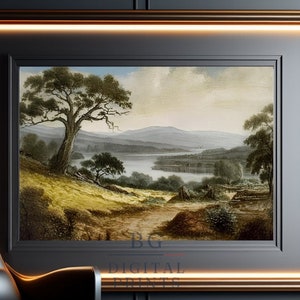 Serene Countryside by the Lake - Tranquil Landscape Painting - Wall Art, Digital Download, office art, bedroom art