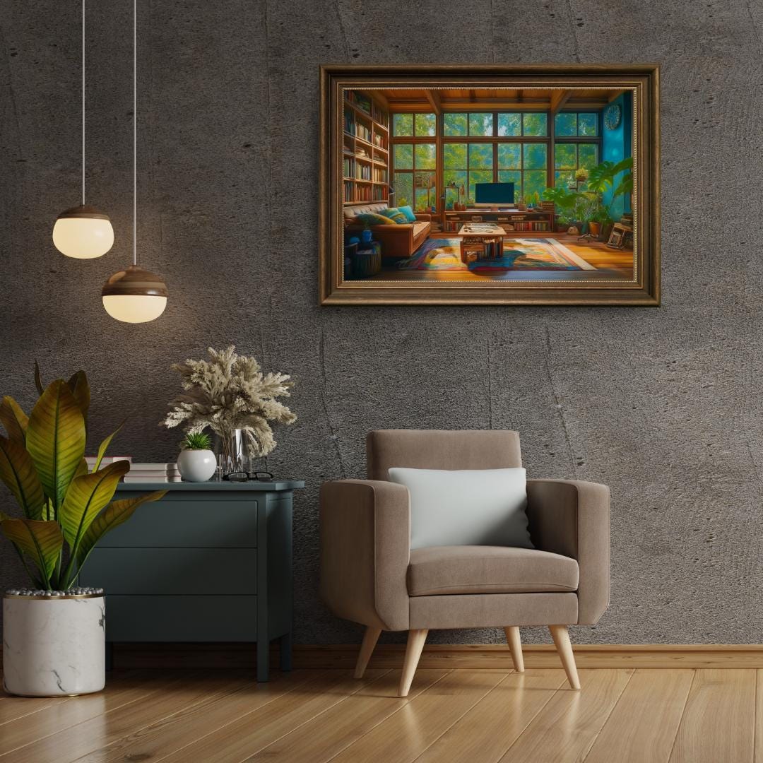 Cozy Library Sunroom Wallpaper - Relaxing Digital Art for Desktop ...