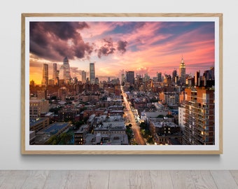 NYC Skyline Sunset Print by Tzvika Stein - 8th Avenue Traffic - Quality Print, Unframed - American Landscape