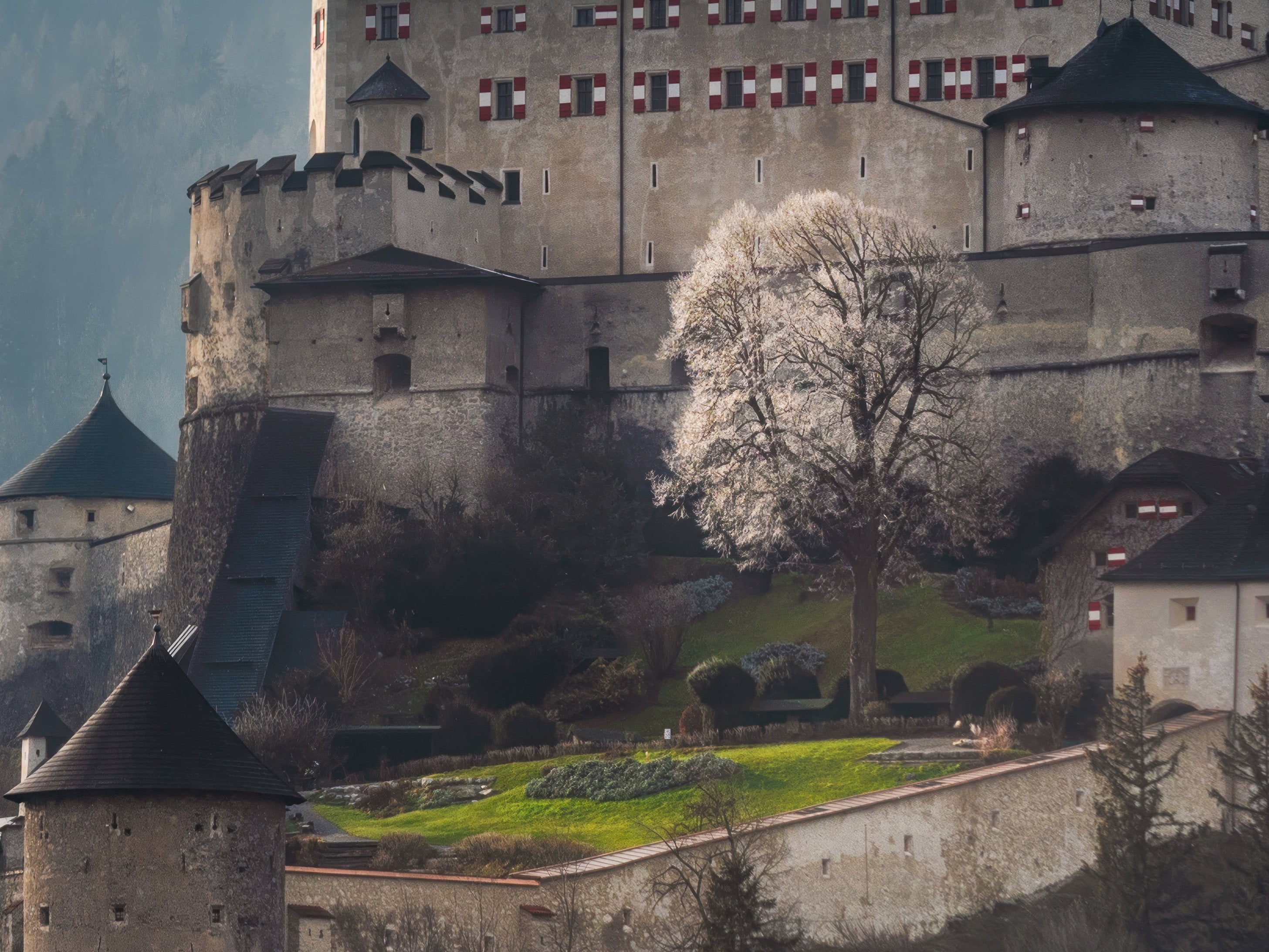 Hohenwerfen Castle With Mountain View Print by Tzvika Stein Quality
