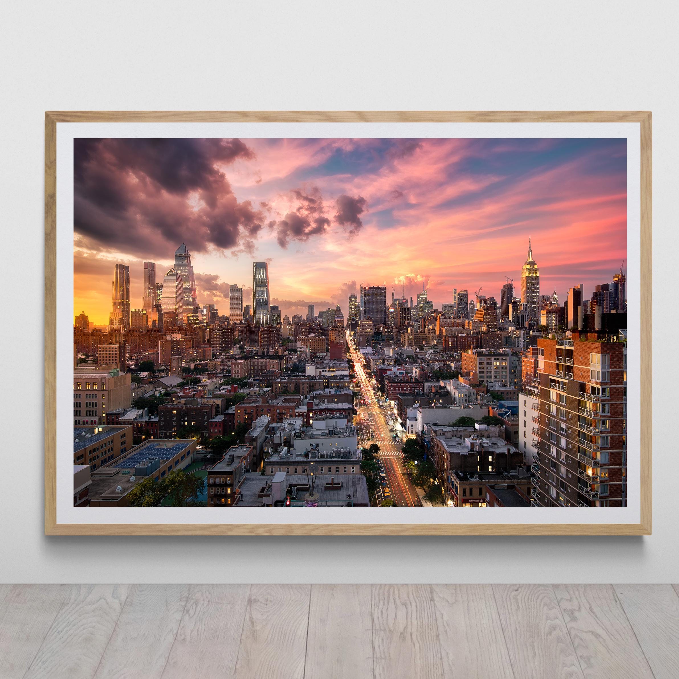 NYC Skyline Sunset Print by Tzvika Stein - 8th Avenue Traffic