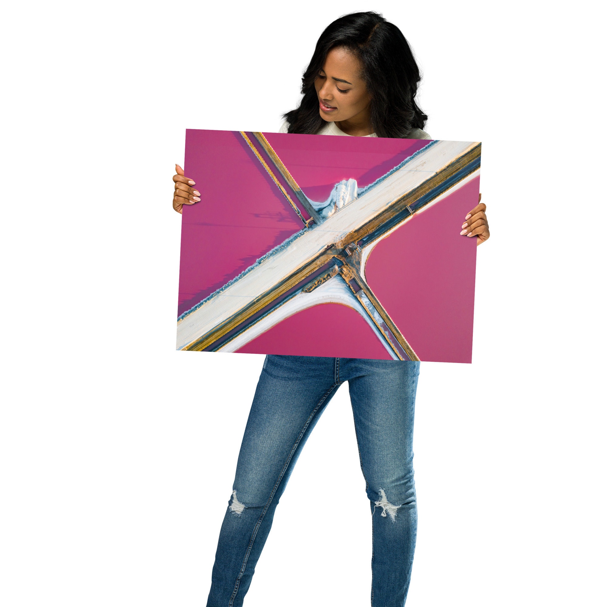 ピンク色の塩の蒸発池の航空写真プリント、Tzvika Stein 作 - 高品質プリント、フレームなし - サンフランシスコの塩の池 - Etsy 日本