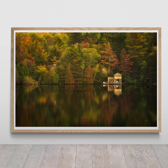 Lake Placid Autumn Reflection Print: New York Landscape on Luster Paper  - Unframed Quality Print by Tzvika Stein