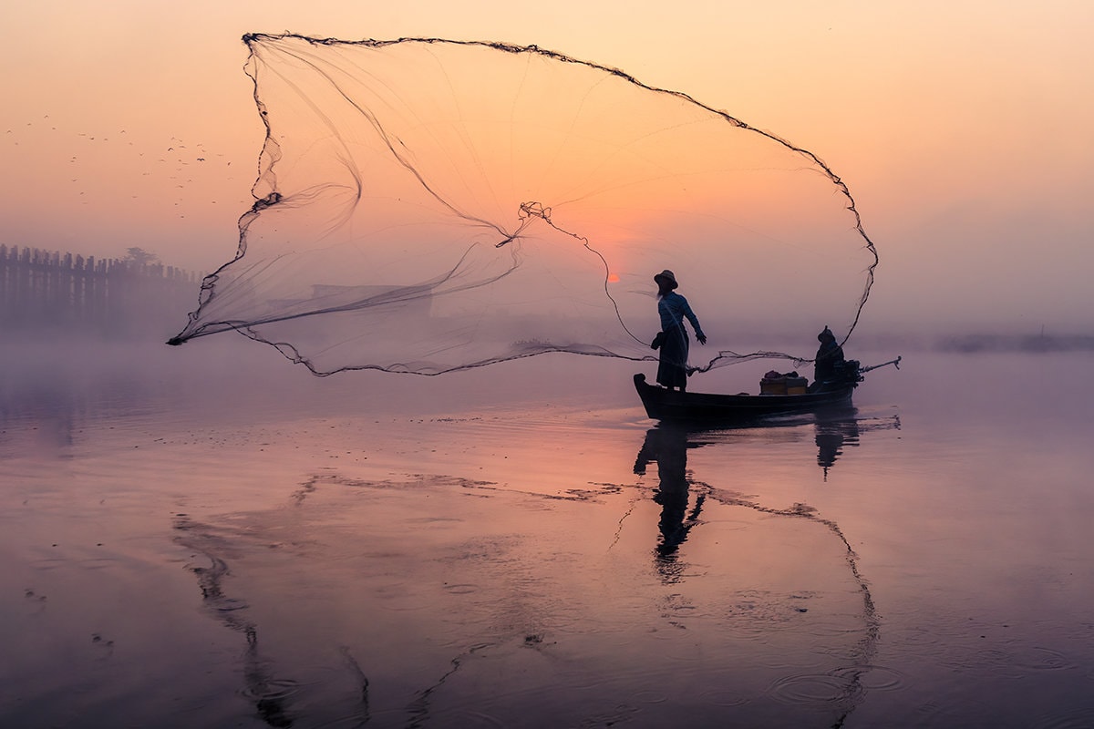 Sunrise Fisherman Print by Tzvika Stein - Wall Art - Casting Net