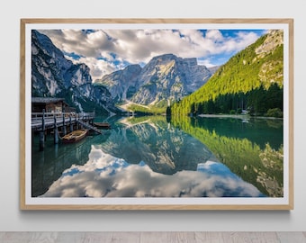 Lago di Braies Reflection Print by Tzvika Stein - Quality Print, Unframed - Italian Dolomites Landscape