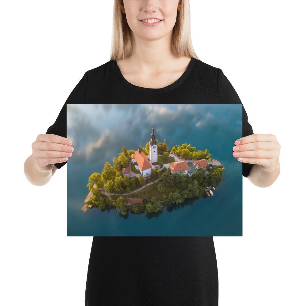 Aerial View Of Lake Bled Monastery Church Island Print By Tzvika Stein aerial-view-of-lake-bled-monastery-church-island-print-by-tzvika-stein