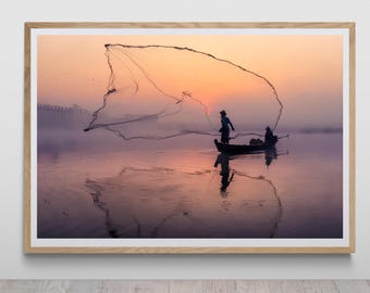 Sunrise Fisherman Print by Tzvika Stein - wall art - Casting Net Far East