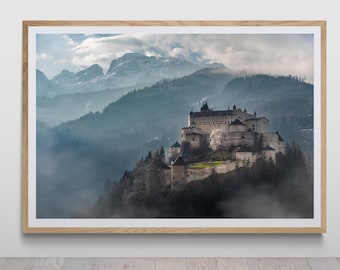 Hohenwerfen Castle with Mountain View Print by Tzvika Stein - Quality Print, Unframed - Austria Landscape