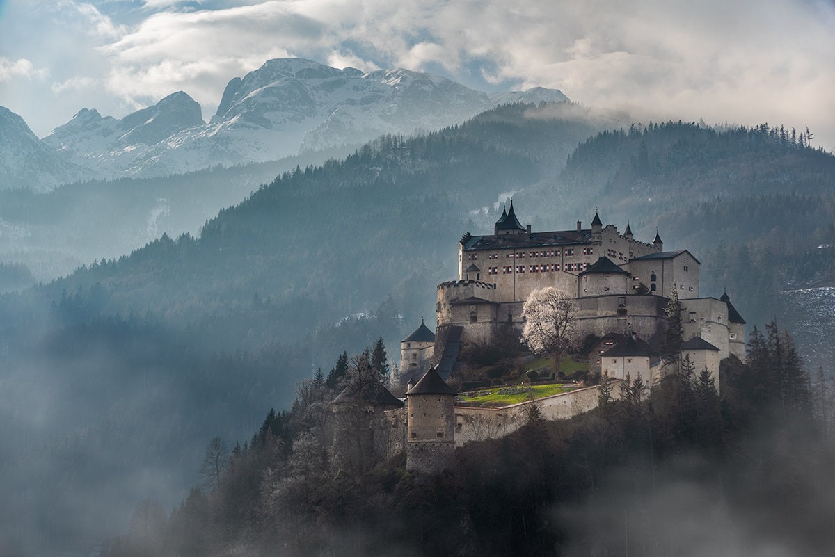 Hohenwerfen Castle With Mountain View Print by Tzvika Stein Quality