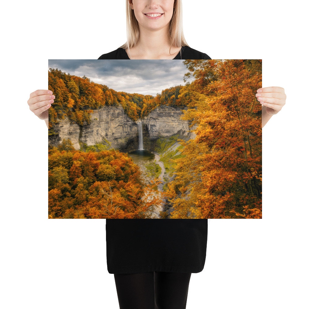 Taughannock Falls Fall Foliage Print: Upstate New York Waterfall
