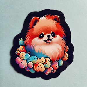 Cute and Colorful Rainbow Pomeranian Puppy Vinyl Sticker - Perfect for Pet Lovers