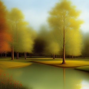 Herbstliche Flussidylle: Digitales Gemälde einer malerischen Flusslandschaft | Durch AI generierte Kunst | 00061