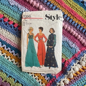 Rare Vintage Empire Waist Maxi Dress Sewing Pattern Style 1356 Bust 36 1970s Complete
