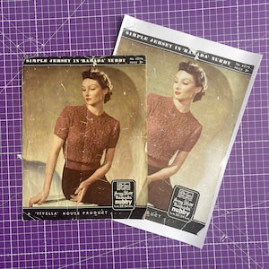May include: A vintage knitting pattern for a simple jersey in 'Ramada' Nubby yarn. The pattern features a photo of a woman wearing a short-sleeved sweater with a crew neck. The pattern is titled 'Simple Jersey in 'Ramada' Nubby' and includes the number 3079 and the price 30 pence. The pattern is a 'Viyella House Product'.