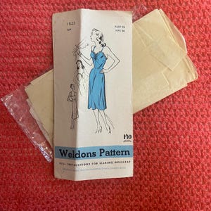 Original Vintage Slip Lingerie Sewing Pattern Weldon’s 1523 1940s Bust 32 Nightdress Negligie Complete