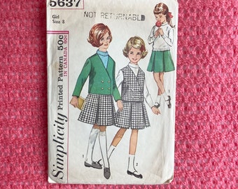 Vintage Schnittmuster 5673 Rock Jacke Waisy Mantel Einfachheit 1960s Alter 8 Mädchen Jungen Brustumfang 26 Komplett