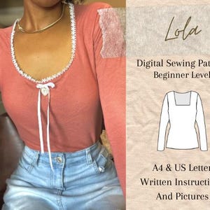 Beginner Coquette Long Sleeve Top PDF Sewing Pattern | Sewing Pattern | Instant Download | XSmall-XLarge | A4 & US Letter Printing Options