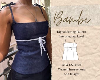 Modello PDF per cucire la canotta Bambi / Modello per cucire la canotta/camicia Coquette / Download immediato / Opzioni di stampa XS-L / A4 e US Letter