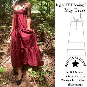 Patrón de costura para vestido de mayo en PDF / Descarga instantánea / Tallas XS a XL / Opciones de impresión en A4 y tamaño carta (EE. UU.) / Patrón de costura para vestido de primavera/verano