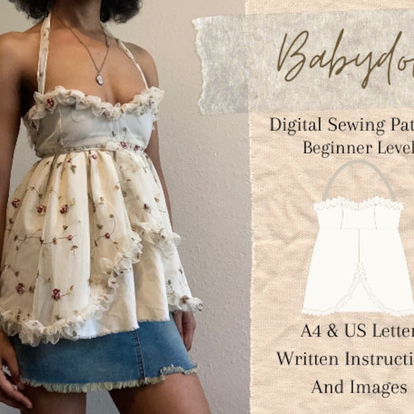 Babydoll Top PDF Sewing Pattern | Coquette/Easy Sewing Pattern | Instant Download | XSmall-XLarge | A4 & US Letter Printing Options