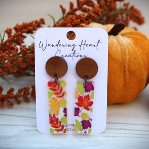 Fall Leaves Dangle Earrings | Acrylic and Wood | Autumn Styles