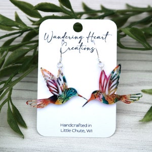 Hummingbird Dangle Earrings | Watercolor | Gifts for her | Bird Watcher