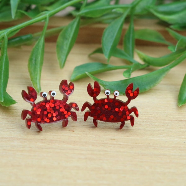 Crab Glitter Stud Earrings | Ocean life | Dainty Crab Jewelry | Cute Ocean Jewelry