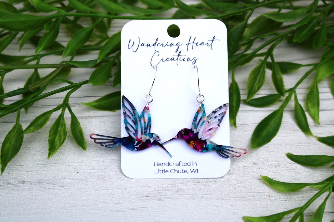 BONSNY Blue Hummingbird Acrylic Dangle Earrings - Hypoallergenic Novelty Jewelry Gift For Women - View #10