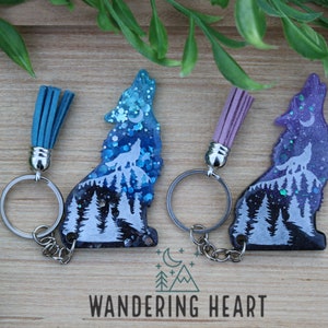 Howling Wolf Keychain | Blue, Purple, Pink, or White Ombre