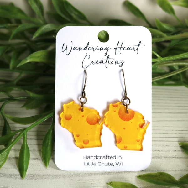 Wisconsin Shaped Cheese Dangle Earrings | Packers | Go Pack Go | Cheeseheads