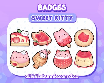 Sweet Strawberry Kitty Cat Dessert Badges