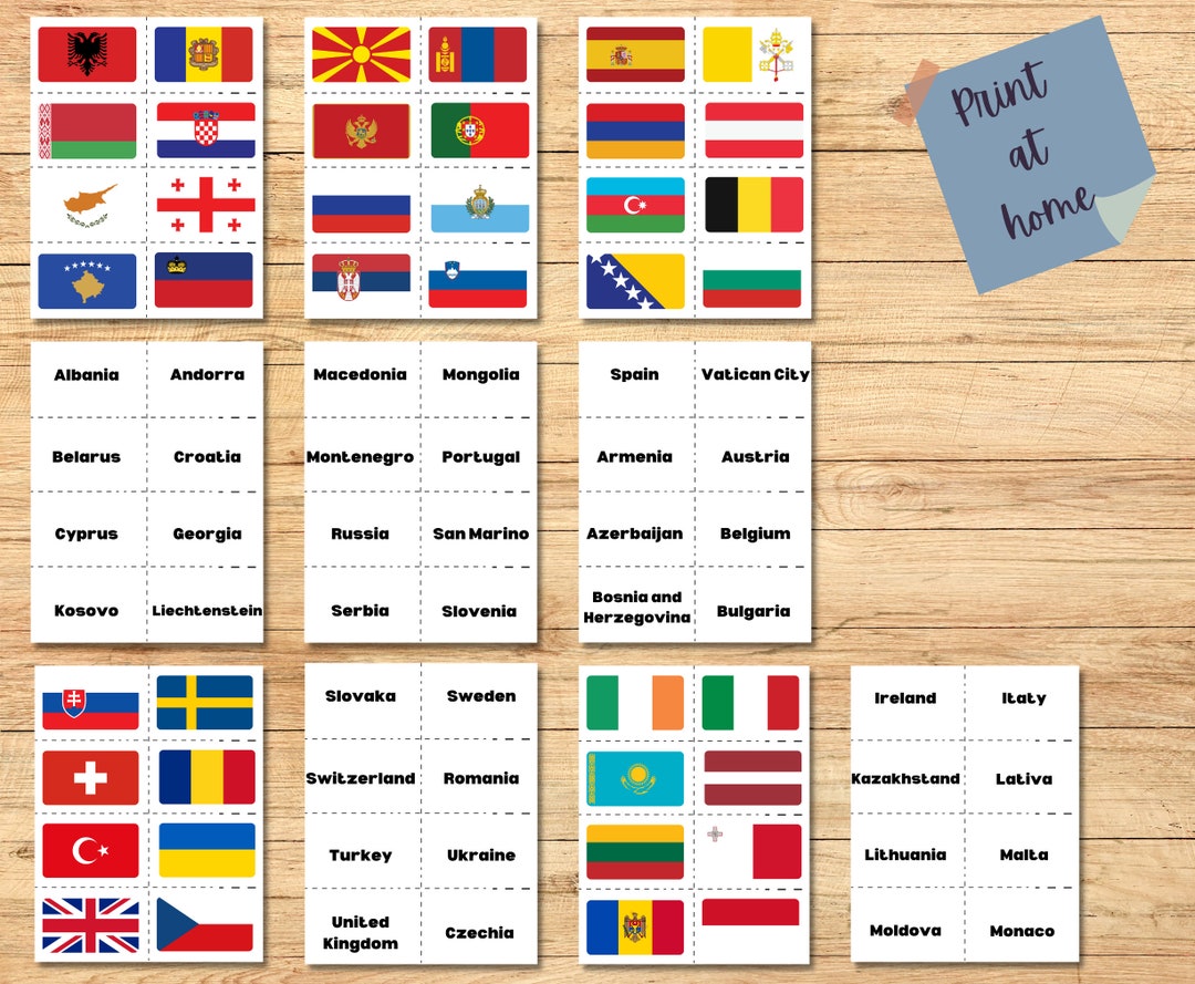 Montessori Europe Flags Flashcards Printable PDF Nomenclature Flash