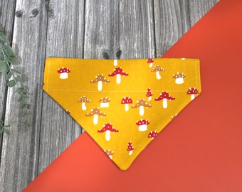 Mushroom Dog collar bandana  - Yellow Mushroom snuggle flannel pet bandana