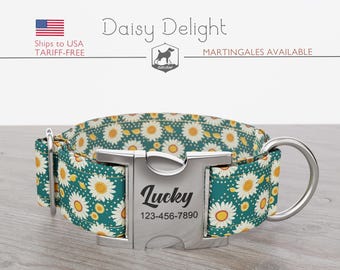Daisy Dog Collar Girl, Floral Collars, Flower Dog Collar, Personalized Girl Dog Collar, Name Engraving