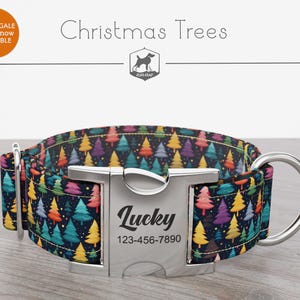 Christmas Dog Collar, Regular/Martingale, Handmade, Wide  1, 1.5, 2 inch, Christmas Trees, Quick Release Metal Buckle