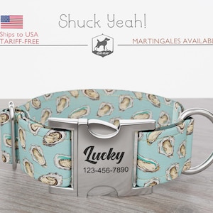 Oyster Dog Collar: Handmade Wide Metal Buckle Collar - Shuck Yeah!