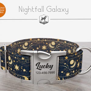 Collar para perro Celestial, regular/martingala, hecho a mano, ancho de 1, 1,5 y 2 pulgadas, galaxia Nightfall, hebilla de metal de liberación rápida