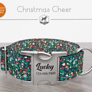 Christmas Dog Collar, Confetti, Regular/Martingale, Handmade, Wide  1, 1.5, 2 inch, Christmas Cheer, Quick Release Metal Buckle