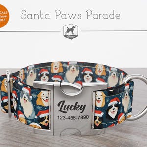 Christmas Dog Collar, Festive Dogs, Regular/Martingale, Handmade, Wide  1, 1.5, 2 inch, Santa Paws Parade, Quick Release Metal Buckle