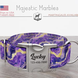 Marble Pattern Dog Collar, Regular/Martingale, Handmade, Wide  1, 1.5, 2 inch, Majestic Marbles, Quick Release Metal Buckle