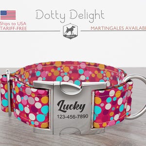 Polka Dot Dog Collar, Regular/Martingale, Handmade, Wide  1, 1.5, 2 inch, Dotty Delight, Quick Release Metal Buckle
