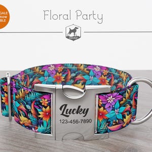 Summer Dog Collar, Floral, Regular/Martingale, Handmade, Wide  1, 1.5, 2 inch, Floral Party, Quick Release Metal Buckle
