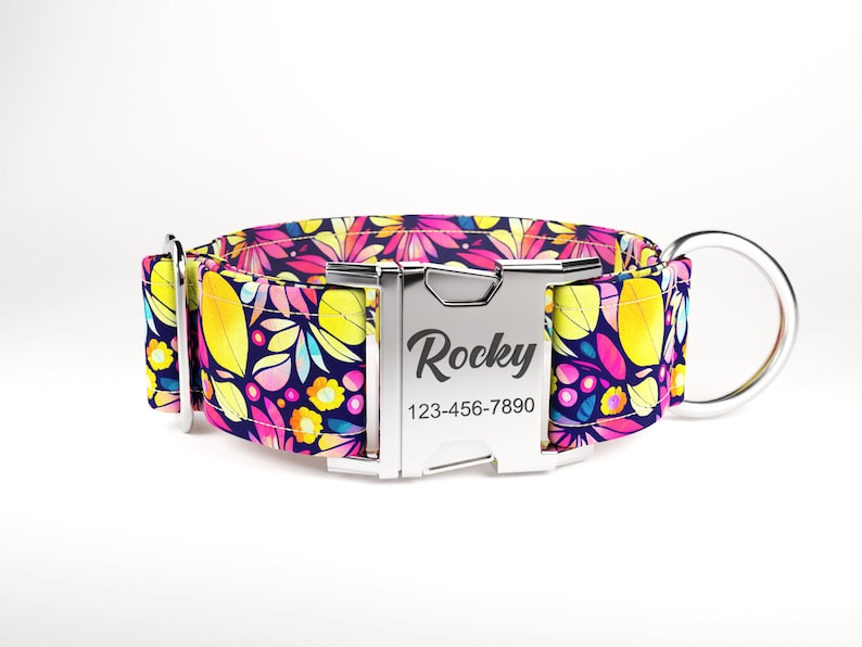 Personalized Wide Dog Collar 1 1.5 2 Inch Leaves Pattern Etsy