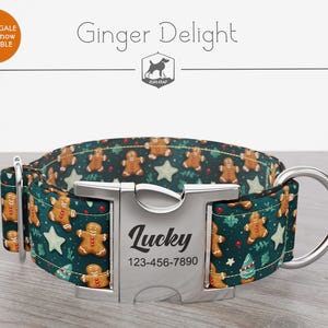 Christmas Dog Collar, Regular/Martingale, Gingerbread Cookies, Handmade, Wide  1, 1.5, 2 inch, Ginger Delight, Quick Release Metal Buckle