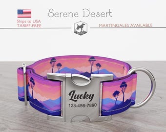 Desert Dog Collar, Regular/Martingale, Handmade, Wide  1, 1.5, 2 inch, Serene Desert, Quick Release Metal Buckle