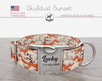 Handmade Skull Dog Collar: Halloween Skulldust Sunset, Metal Buckle